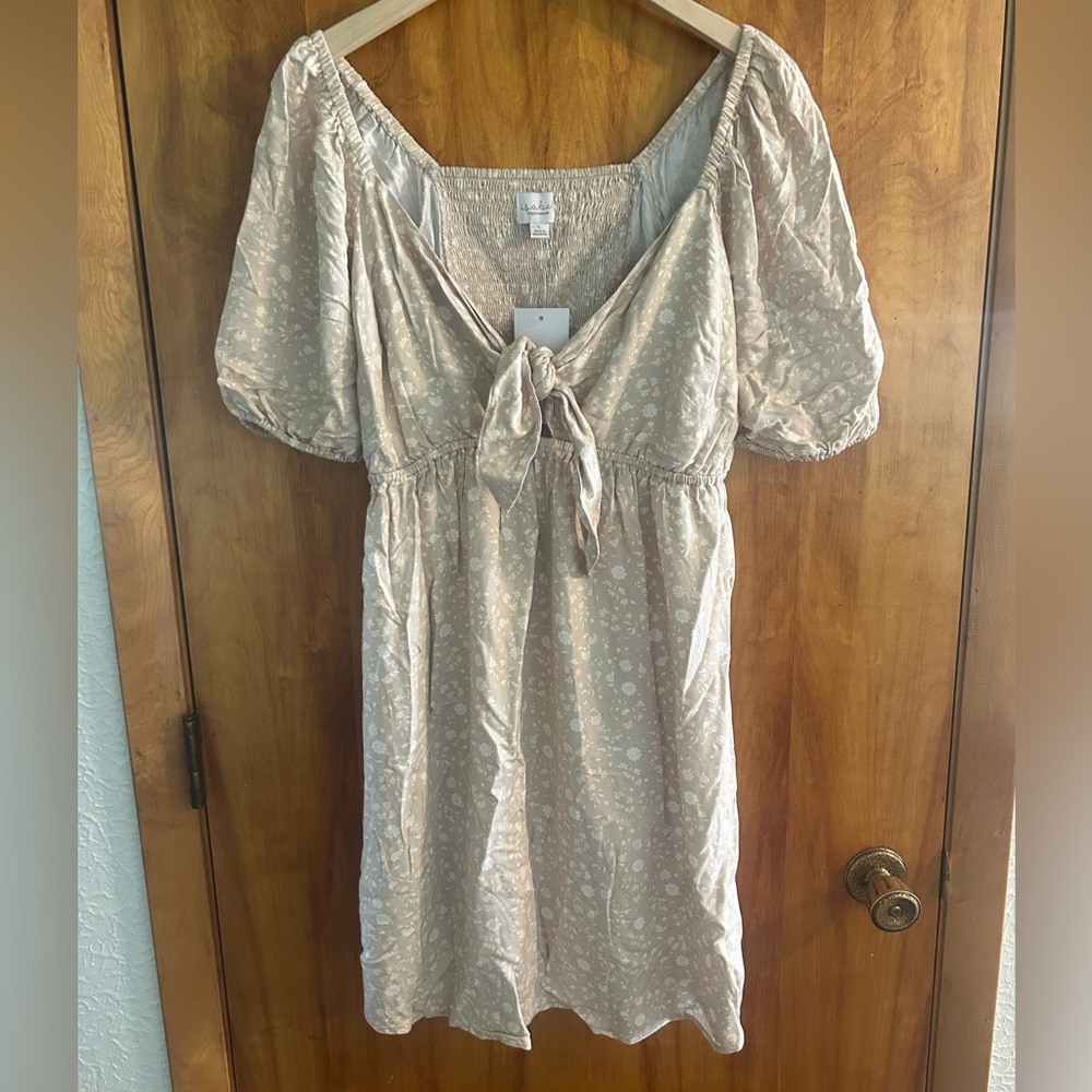 Isabel Maternity Tie Front Dress Beige Floral NWT